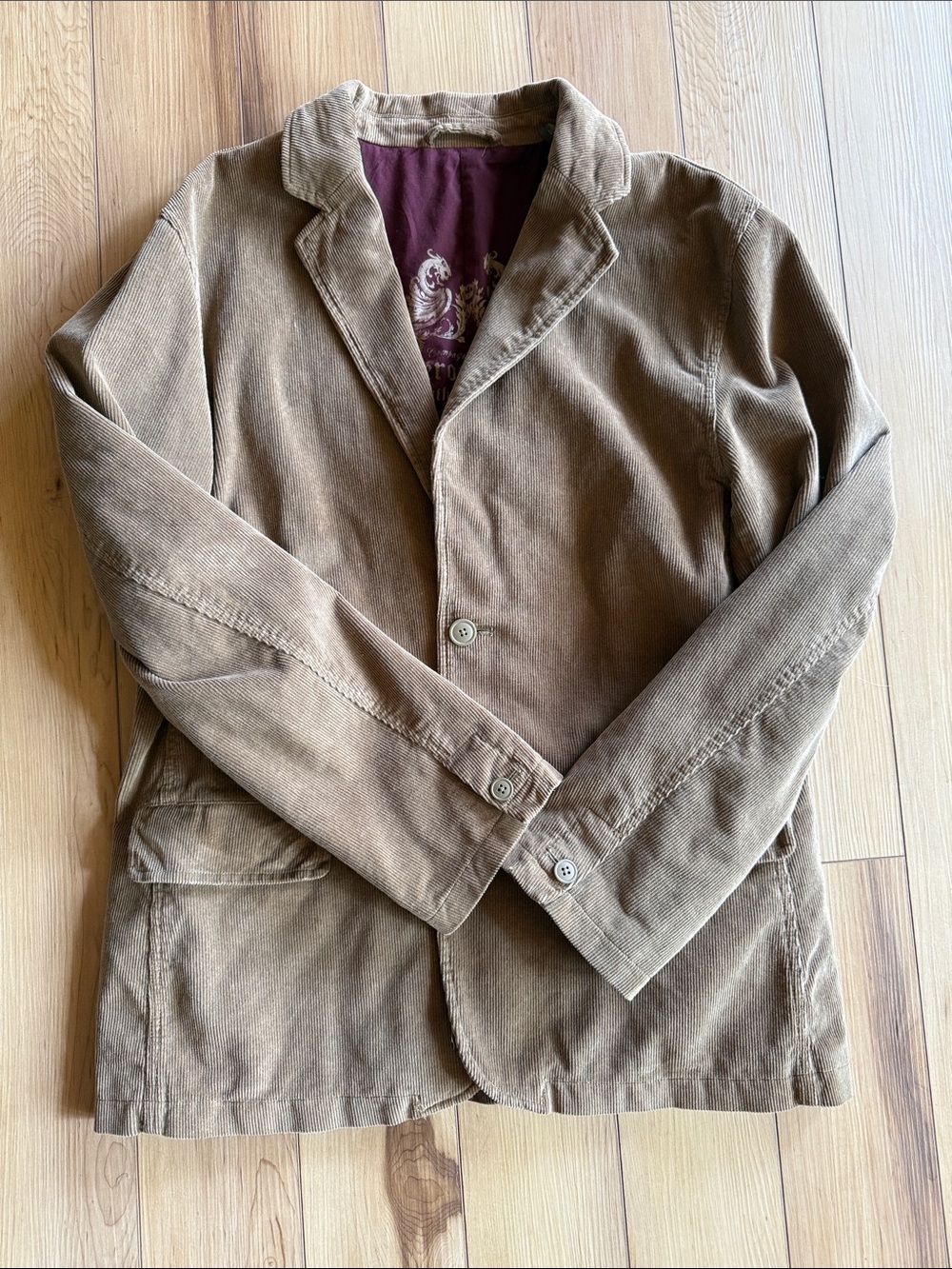 Aeropostale Men's Brown Corduroy Shirt Jacket with Burgundy Lining